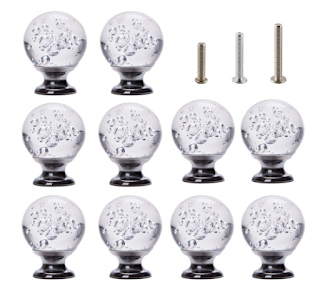 IFOLAINA 10 Pcs Crystal Cabinet Knobs Round Glass Kitchen Cupboard Drawer Dresser Bookcase Pull Handle with 3 Size Screws