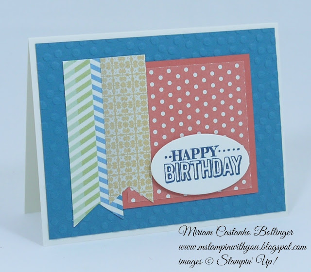 Miriam Castanho Bollinger, #mstampinwithyou, stampin up, demosntrator, fusion, birthday card, big day stamp set, big shot, oval collection framelits, decorative dots tief, banner triple punch, su