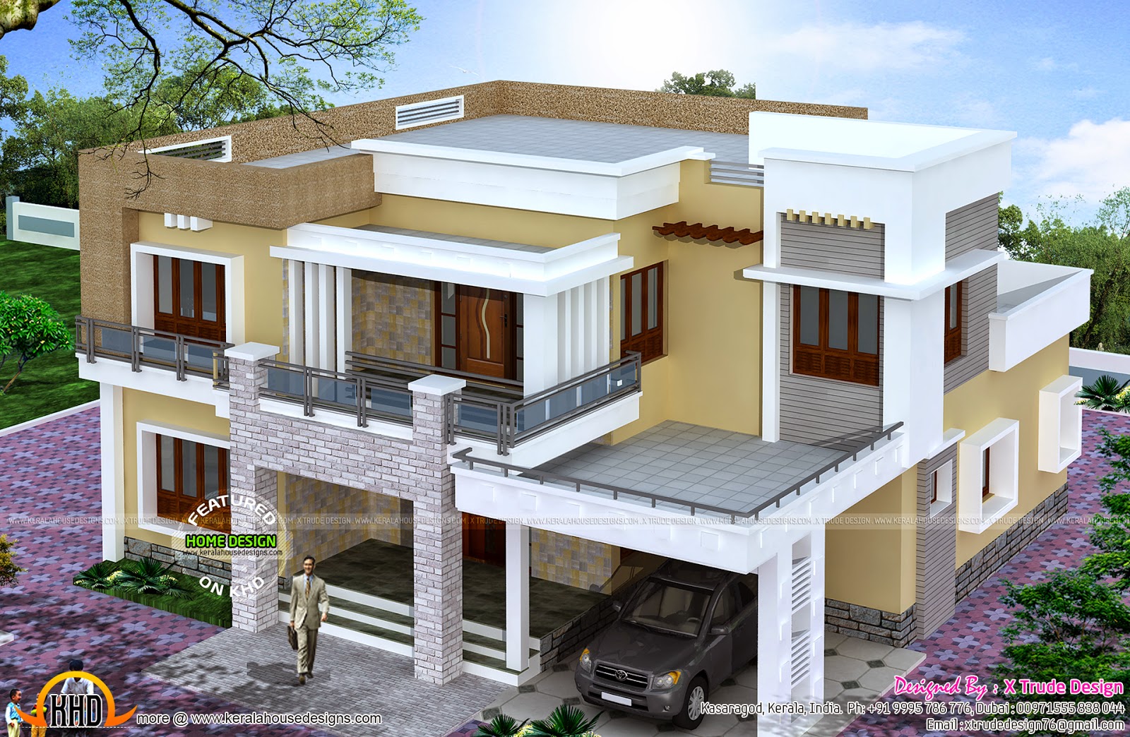 Modern sloped roof villa exterior keralahousedesigns