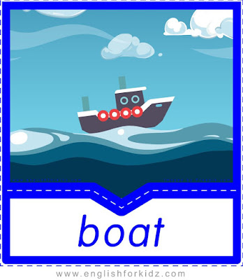 boat, printable transportation flashcards for ESL students