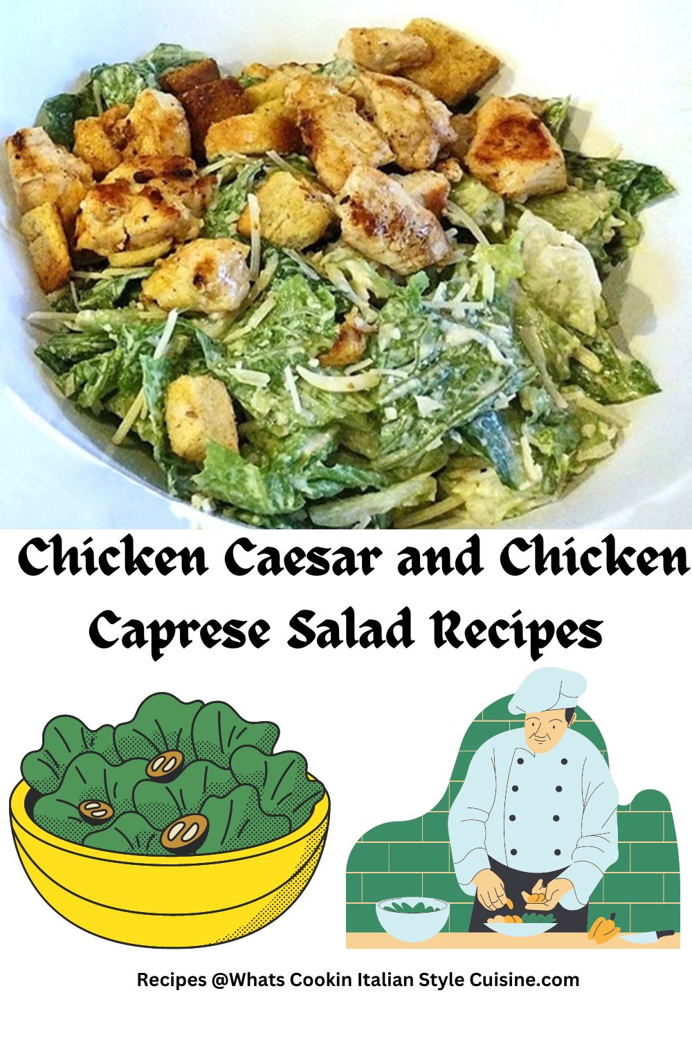 chicken Caesar salad in a white bowl