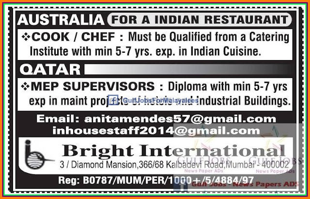 Abudhabi, Qatar & Australia job vacancies