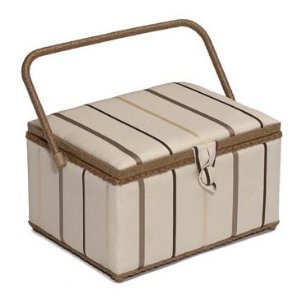 Buy Sewing Basket Grosgrain Stripe On Cream (L) With Free Sewing Kit
