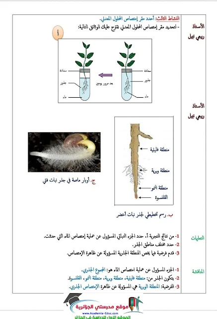 درس أغذية النبات الأخضر في علوم الطبيعة و الحياة للسنة الاولى متوسط