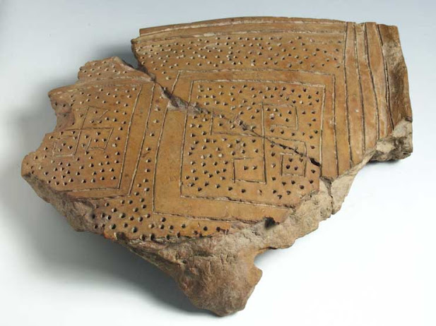 Pottery fragment with swastika from the site of Bapska, Croatia, from the Sopot culture.