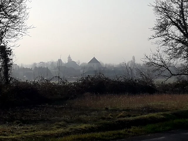 Looking towards the village of Barrou in Touraine through the mist