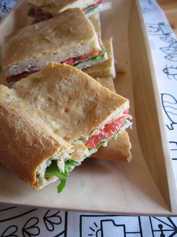 gray apron: Split focaccia sandwich