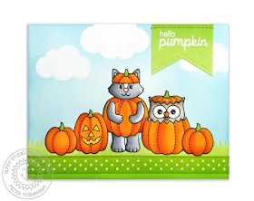 Sunny Studio Stamps: Happy Owl-o-ween Fall Pumpkin Patch Card by Mendi Yoshikawa