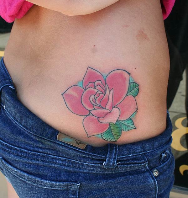 Lower side back rose tattoo designs ink idea for girls