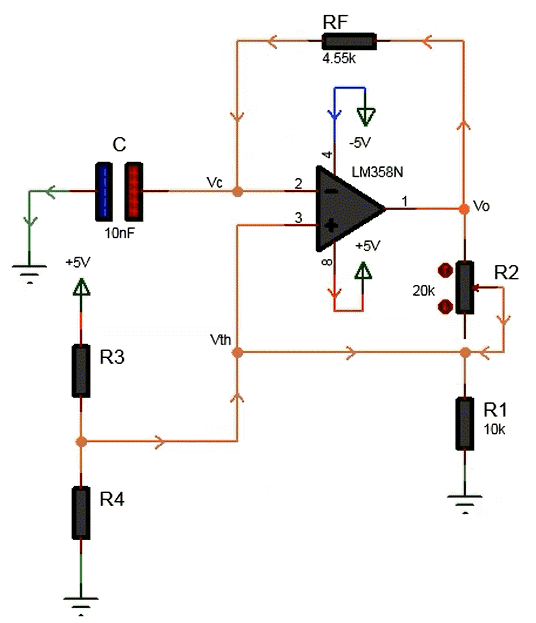 single supply op-amp astable multivibrator
