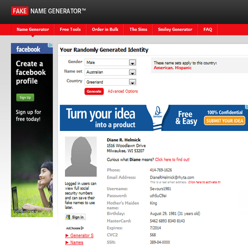 Fake Name Generator  Myanmar Online User Club Website Collection