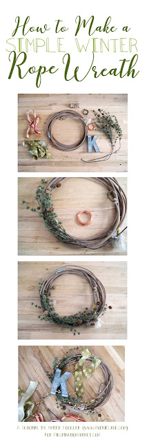 How to Make A Simple Winter Rope Wreath on farmhouse door