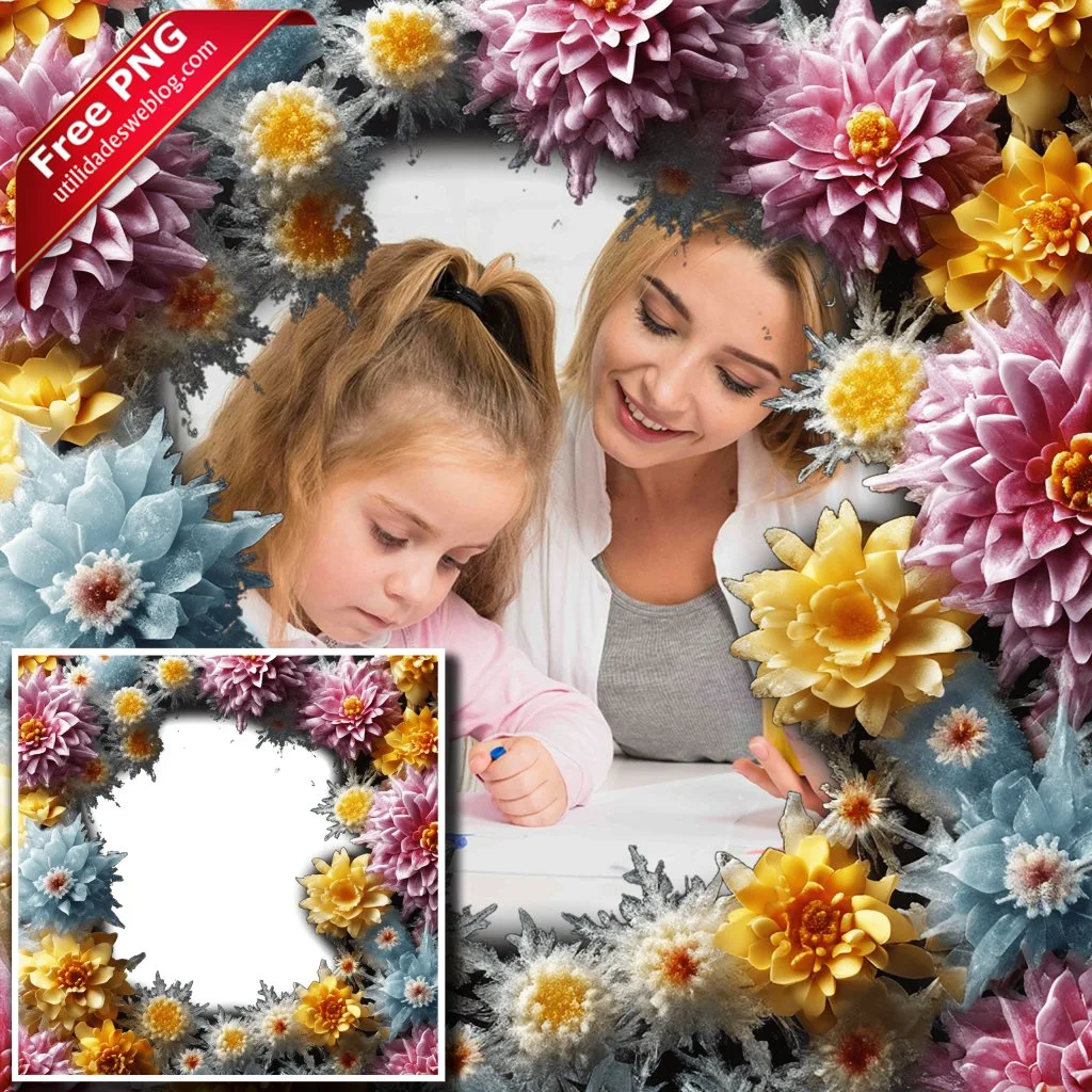 marco para fotos con flores heladas hielo en png con fondo transparente para descargar gratis