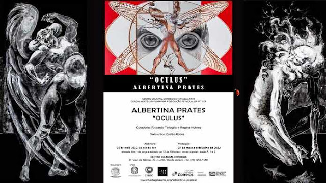 A artista plástica Albertina Prates abre a exposição "Oculus" , onde apresenta pinturas em dimensões gigantes, onde sua proposta é atemporal, pois fala do ser humano - homens, mulheres e crianças, em sua humanidade.