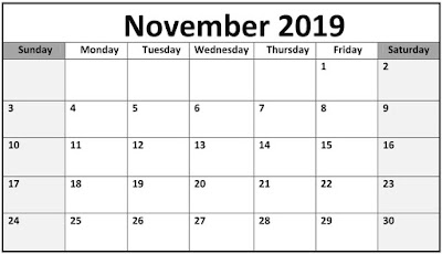  November 2019 Printable Calendar 
