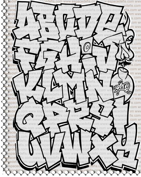 Sketch Alphabet Graffiti "Black and White" on Paper