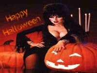 Elvira with pumpkin Happy Halloween tag