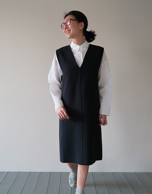  V-Neck Pinafore Dress