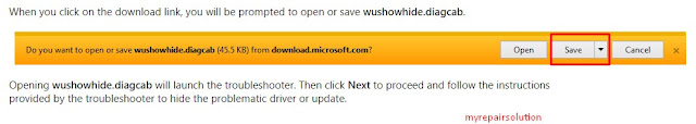 klik save untuk mendapatkan tools show or hide windows update