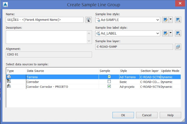 Configuração do grupo de sample lines