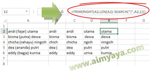  Gambar: Mengambil beberapa huruf akhir teks  dengan lebih kompleks 