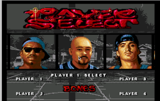 Player selection screem with men showing up with the bald man being called Bones and we you can see player 1 and player 2 and player 3 and player 4