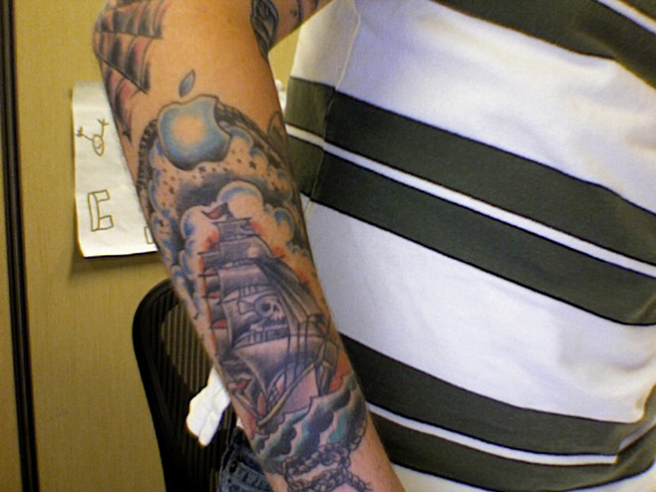 Arrrghhh and Apple Pirate tattoo. What is it with finger tattoos that