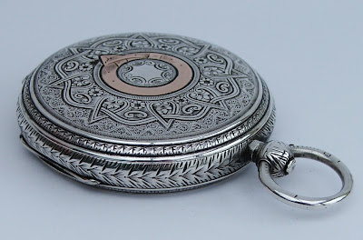 Large Victorian solid sterling silver fusee pocket watch.Fancy dial.Chester 1888