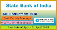 State Bank of India Recruitment 2018– 119 Special Management Executive, Deputy Manager