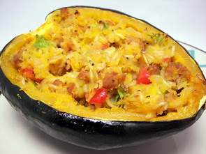 Acorn Squash with Brown Rice and Turkey Sausage