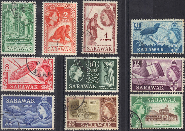 Sarawak - Selection of stamps of the 1955/57 - Elizabeth II