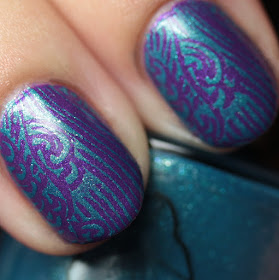 Moonflower Polish Mar Caribe (Caribbean Sea) stamped over Orquideas (Orchids) 