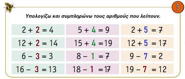 Προσθέσεις και αφαιρέσεις διψήφιων και μονοψήφιων αριθμών - Μαθηματικά Α' Δημοτικού - by https://idaskalos.blogspot.gr