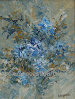 Reminiscence, 10 x 8 oil painting in 1973 by Clemence St. Laurent - spray of blue flowers