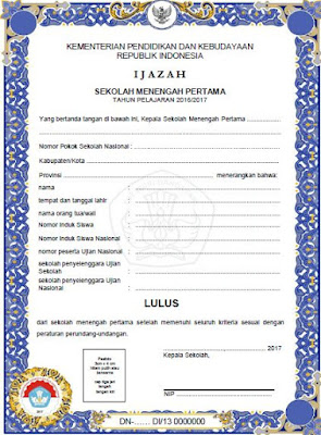 gambar blangko ijazah SMP 2017