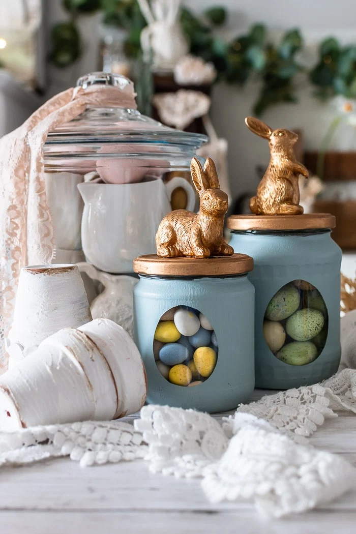 bunny jars, treats, mini creamers, pink lace