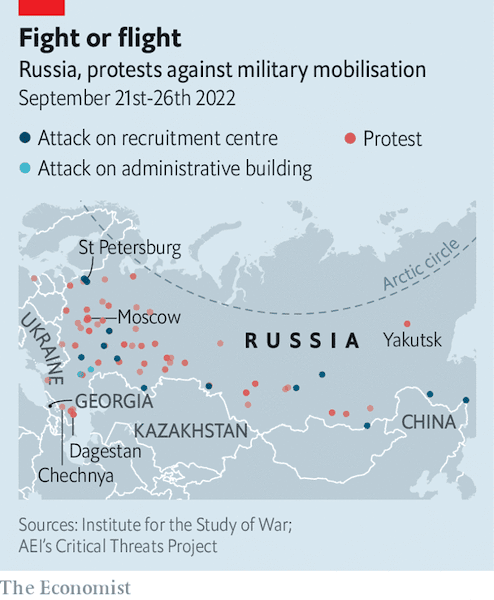 Chart of Russian protests against military mobilization, September 2022