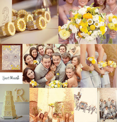  grey and yellow wedding with grey wedding party 