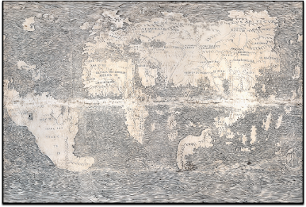 Imagen: El mapa representado en el globo de Da Vinci desplegado.