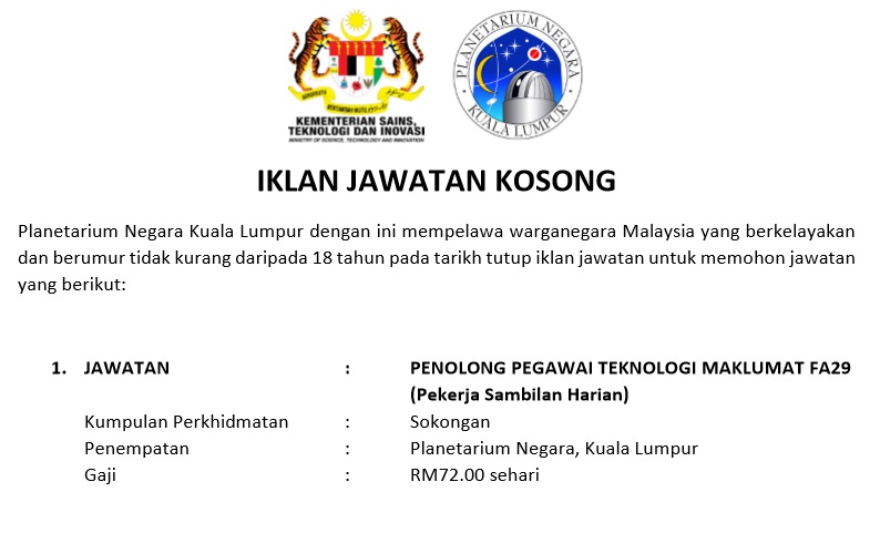 Jawatan Kosong Kementerian Sains Teknologi Dan Inovasi 28 Februari 2018 Appjawatan Malaysia