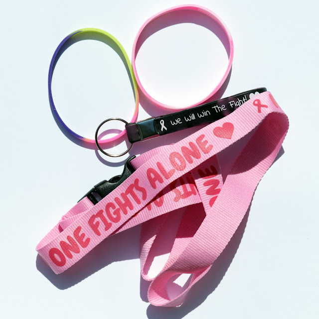 Annual Breast Cancer Awareness Box 2019 bracelets and lanyard