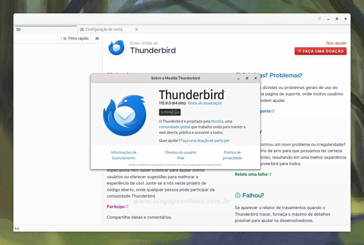 Mozilla Thunderbird executando no Fedora 40 Workstation