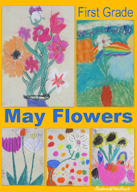 photo of: Pastel Flower Drawings by First Graders