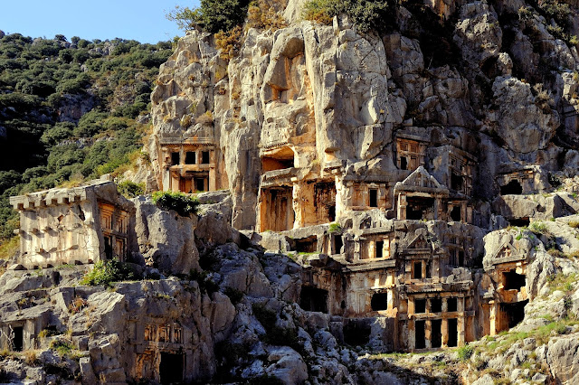 Rock tombs carved out of the side of a mountain