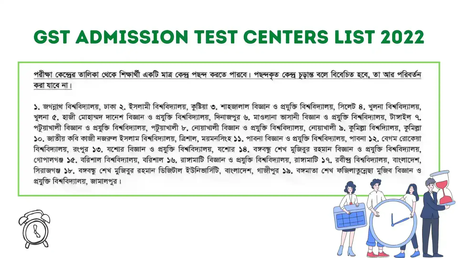 GST Admission Exam Center List 2022