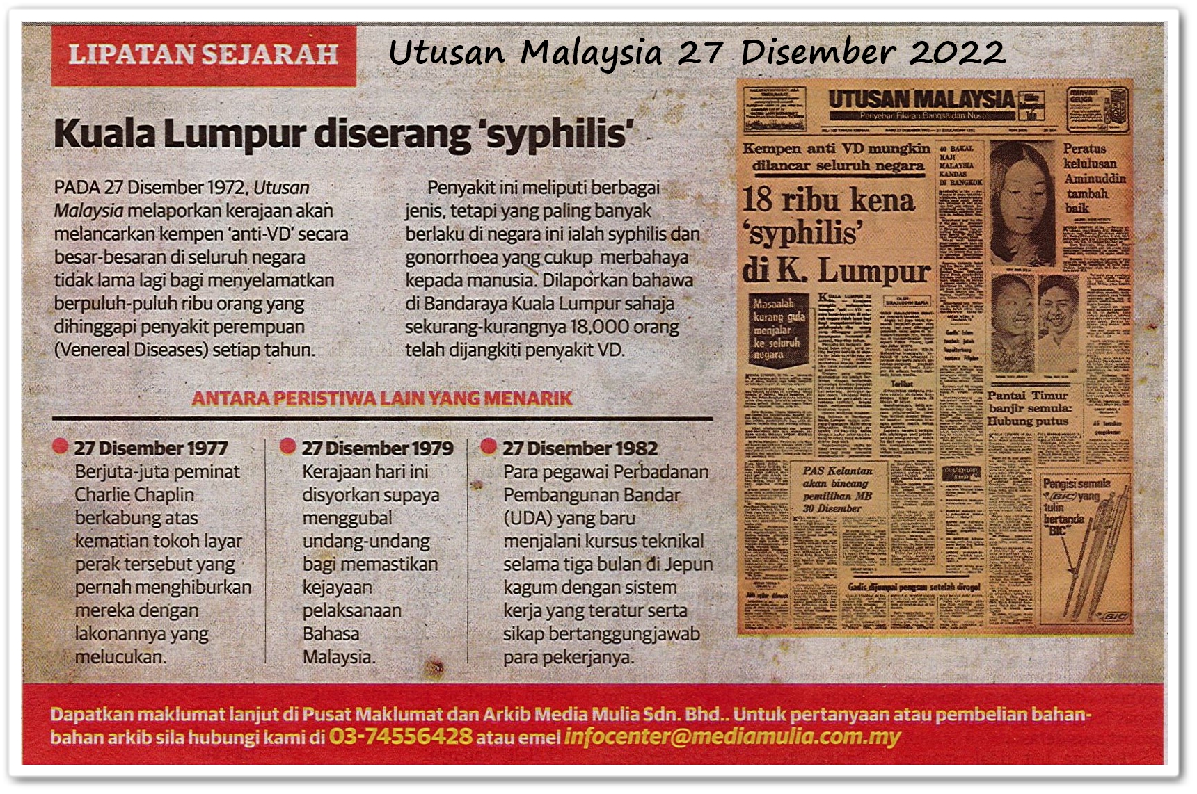 Lipatan sejarah 27 Disember - Keratan akhbar Utusan Malaysia 27 Disember 2022