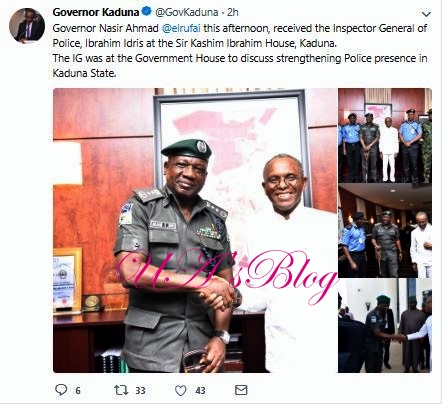 IG Of Police Spotted Posing For Photos With Governor El-rufai in Kaduna After Snubbing Senate (Photos)