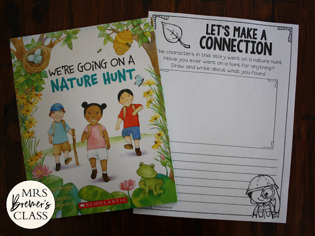 We're Going on a Nature Hunt book activities unit with Common Core literacy companion activities and craftivity for Kindergarten & First Grade