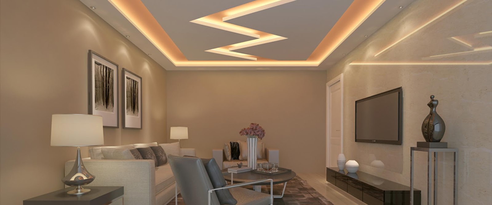 Agam Interiors Beautiful Gybsum Board False Ceiling For Living Room