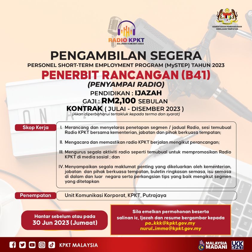 vacancies penerbit rancangan, jawatan kosong kerajaan